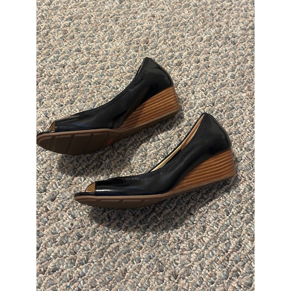 Cole Haan Nike Air Black Patent Leather Peep Toe Wedges Pumps Size 8 comfort